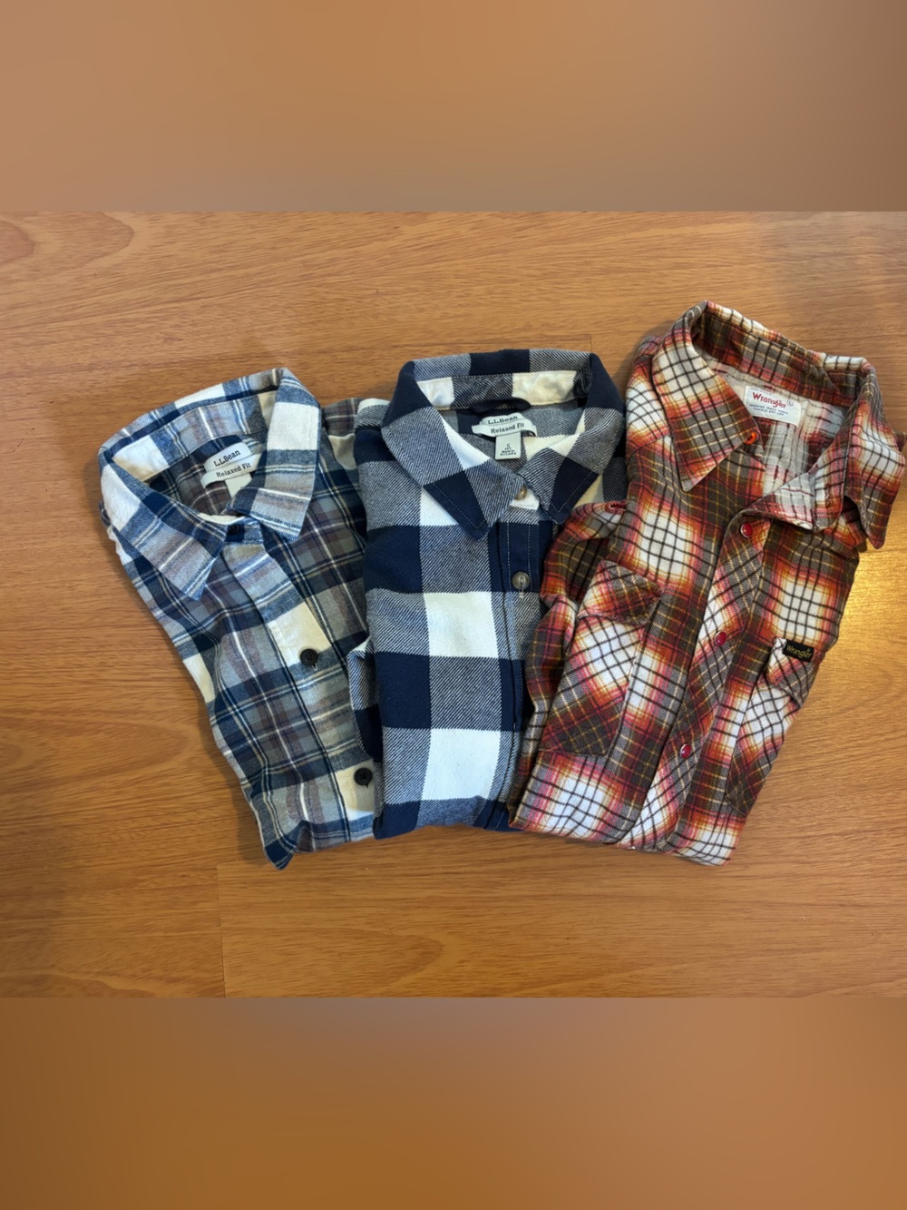Women Lot of 3 plaid shirts two LL Bean and one Wrangler